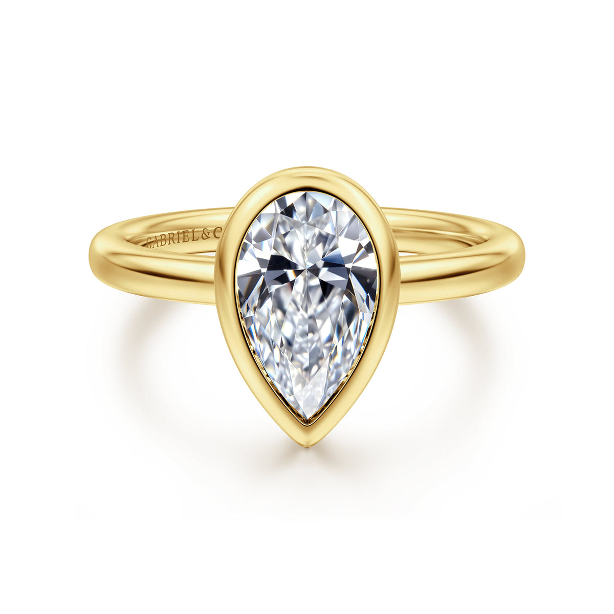 14K Yellow Gold Pear Shape Bezel Set Diamond Engagement Ring — ER16526P6Y4JJJ; center stone shown for illustration, not included
