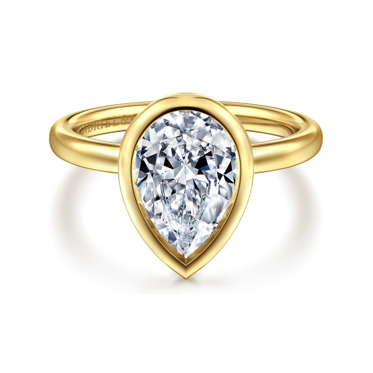 14K Yellow Gold Pear Shape Bezel Set Diamond Engagement Ring — ER16526P8Y4JJJ; center stone shown for illustration, not included