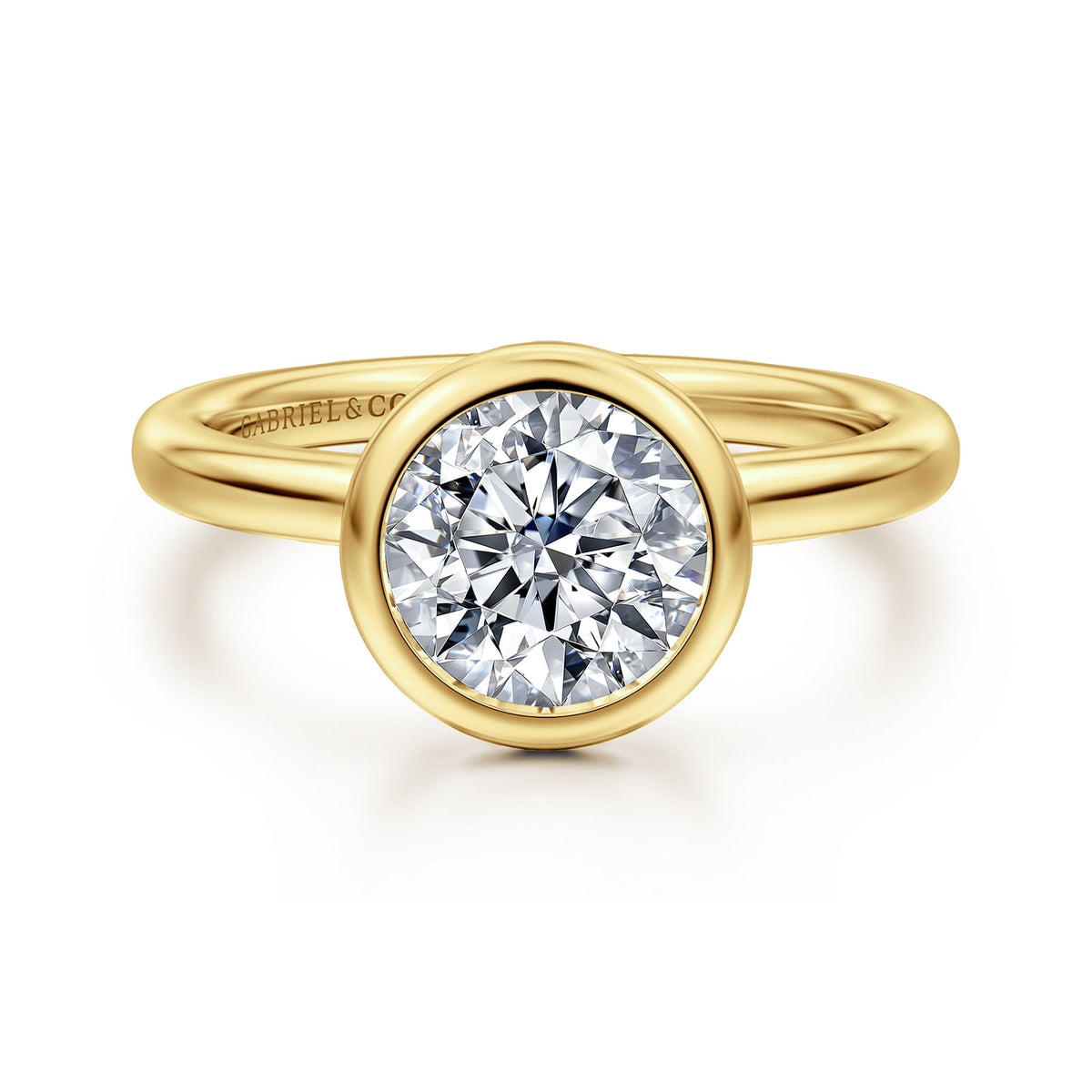 14K Yellow Gold Round Bezel Set Diamond Engagement Ring — ER16526R6Y4JJJ; center stone shown for illustration, not included
