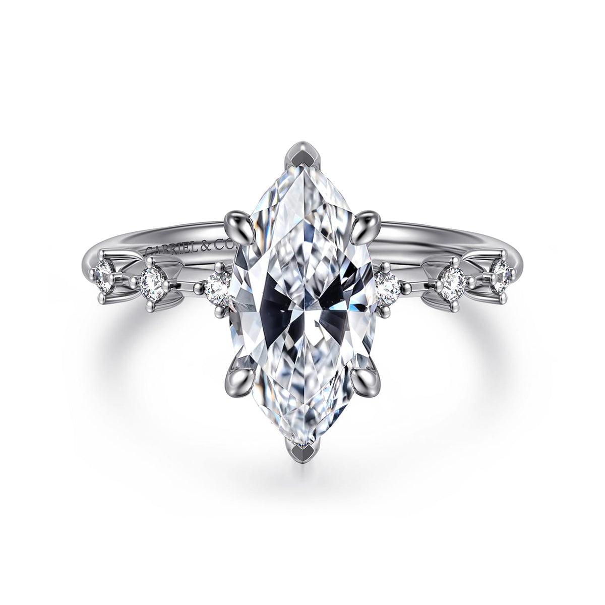 14K White Gold Marquise Shape Diamond Engagement Ring — Gabriel & Co. ER16530M8W44JJ; center stone shown for illustration, not included