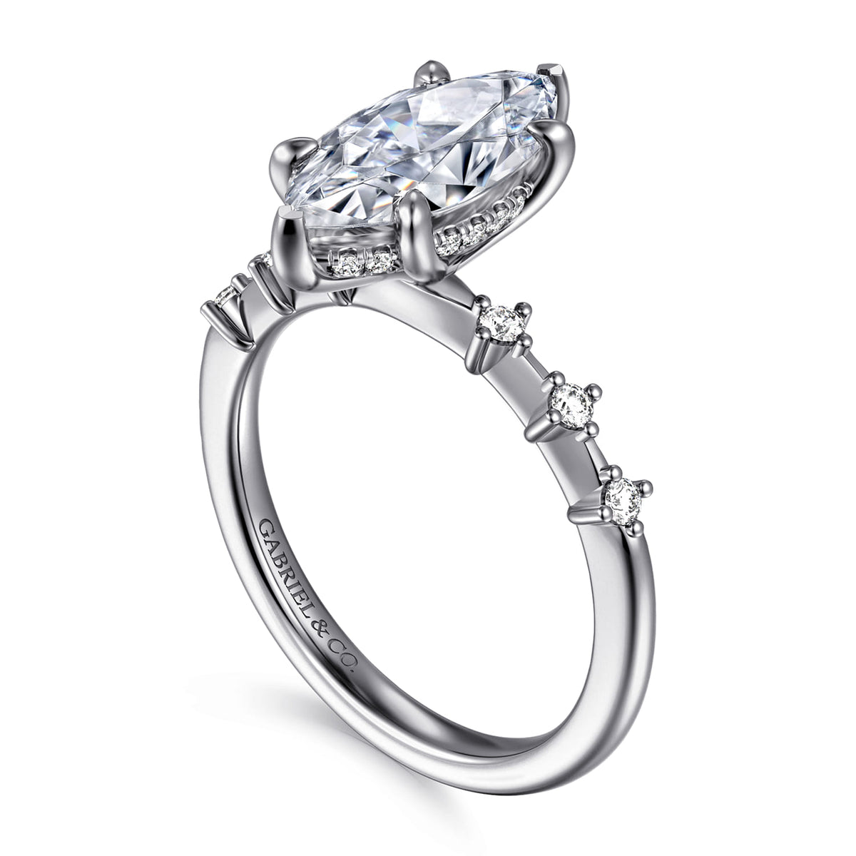 14K White Gold Marquise Shape Diamond Engagement Ring — Gabriel & Co. ER16530M8W44JJ; center stone shown for illustration, not included