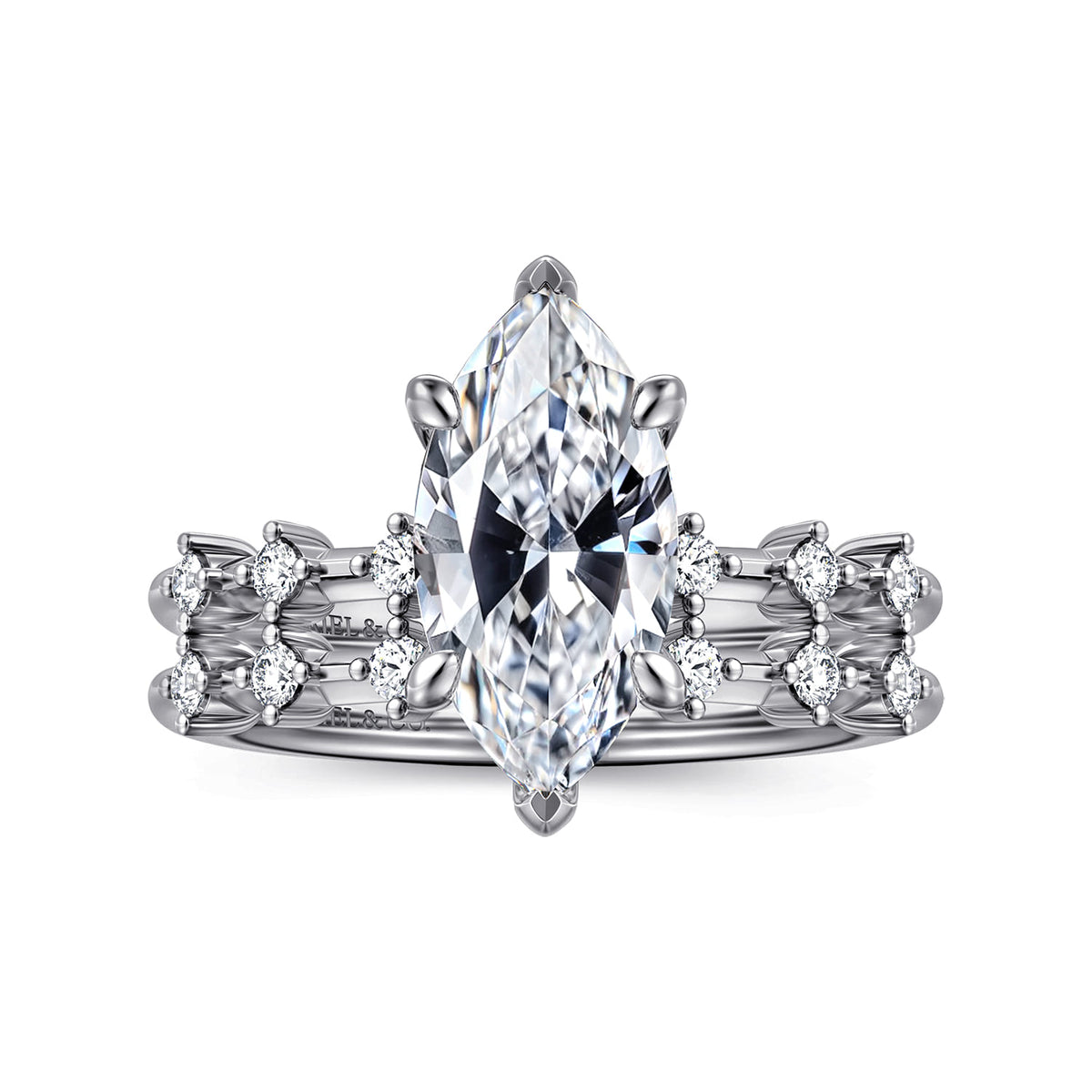 14K White Gold Marquise Shape Diamond Engagement Ring — Gabriel & Co. ER16530M8W44JJ; center stone shown for illustration, not included