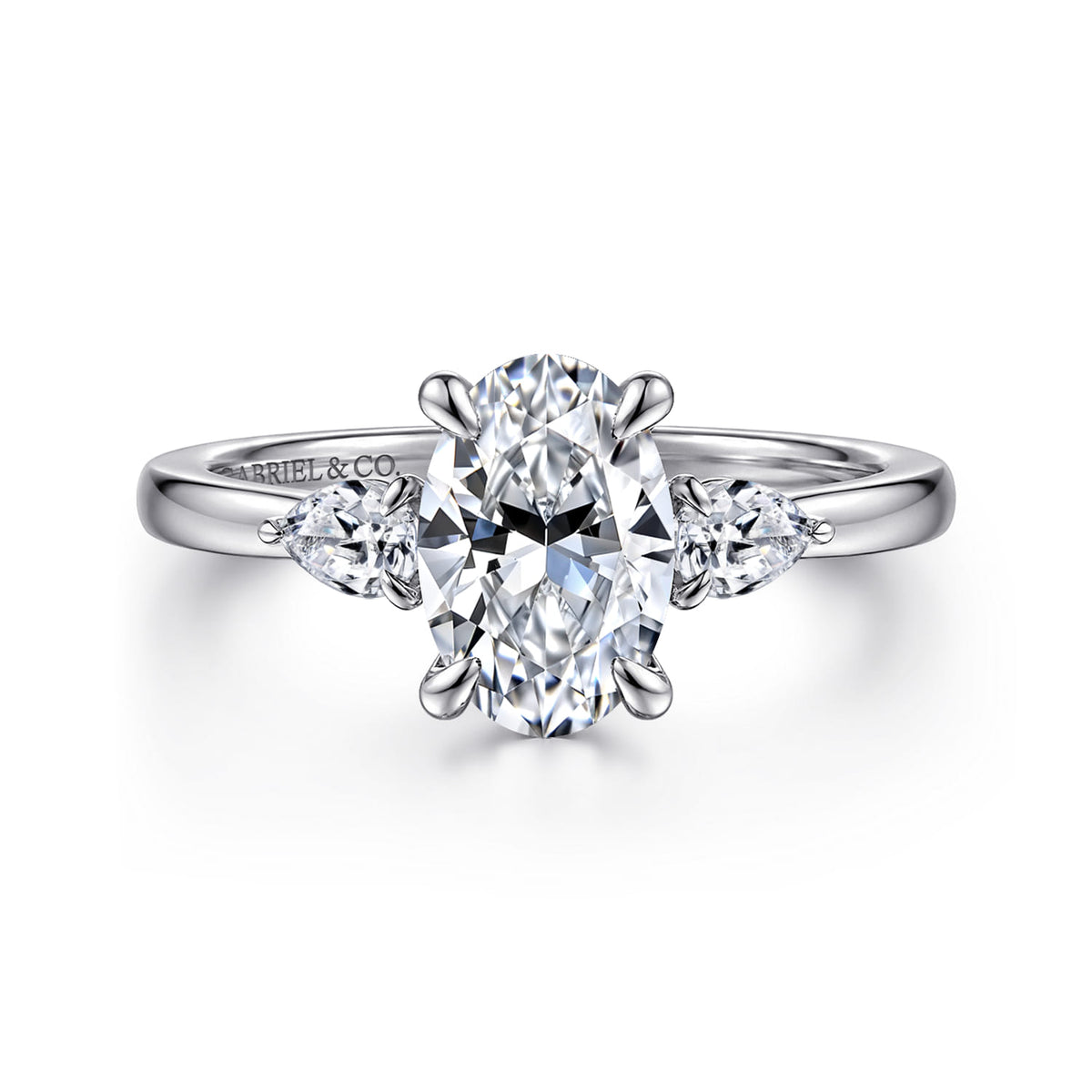 14K White Gold Oval Three Stone Diamond Engagement Ring — ER16551O6W44JJ; center stone shown for illustration, not included