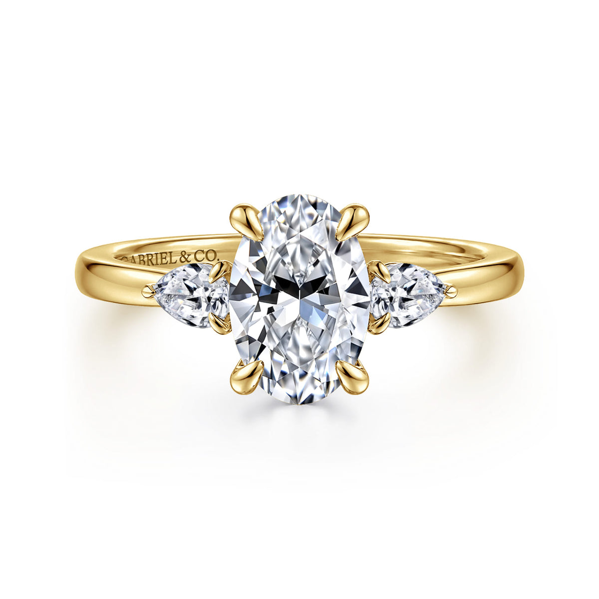 14K Yellow Gold Oval Three Stone Diamond Engagement Ring — ER16551O6Y44JJ; center stone shown for illustration, not included