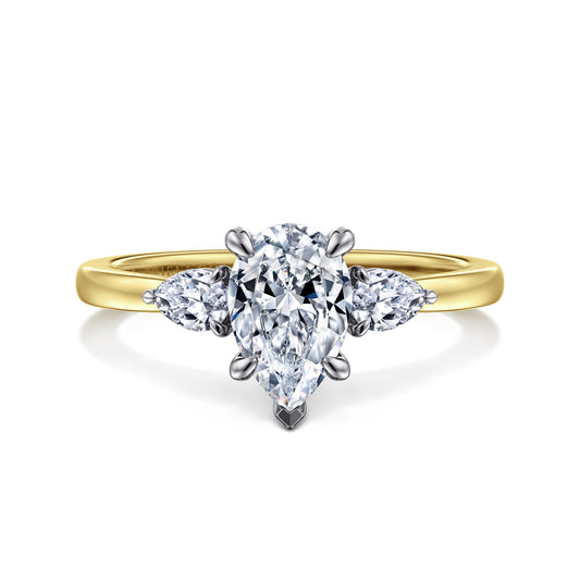 14K White-Yellow Gold Pear Shape Three Stone Diamond Engagement Ring — ER16551P4M44JJ; center stone shown for illustration, not included