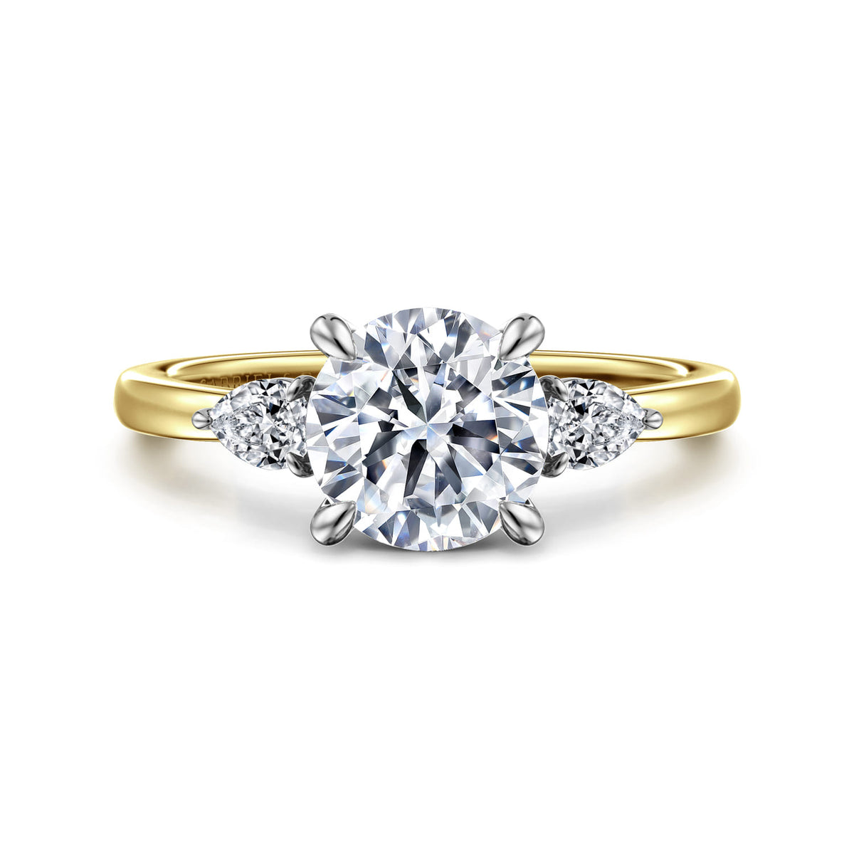 14K White-Yellow Gold Round Three Stone Diamond Engagement Ring — ER16551R6M44JJ; center stone shown for illustration, not included