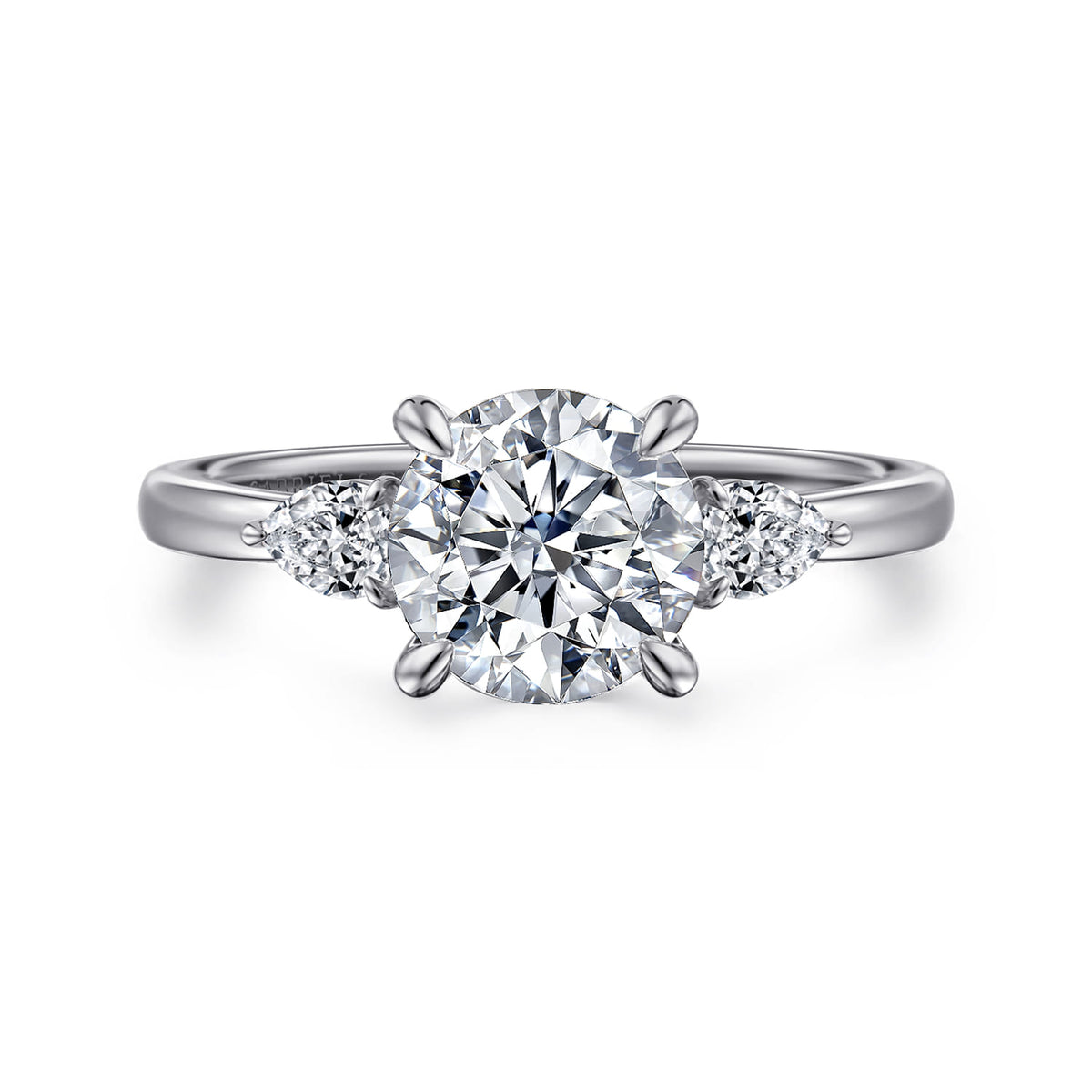 14K White Gold Round Three Stone Diamond Engagement Ring — ER16551R6W44JJ; center stone shown for illustration, not included