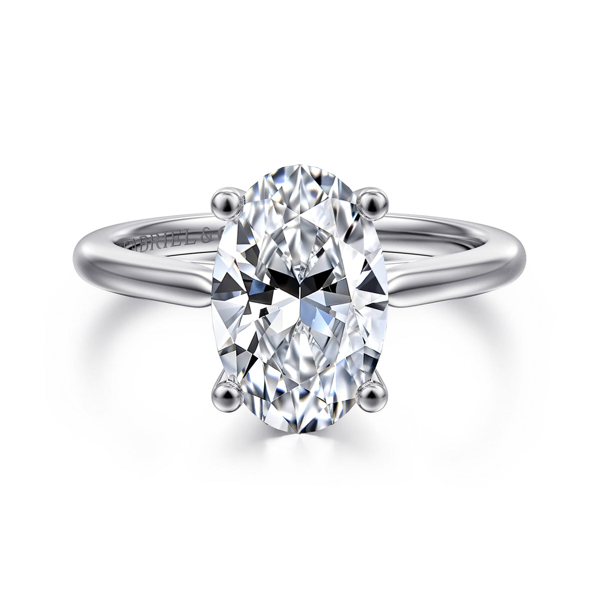 14K White Gold Oval Solitaire Diamond Engagement Ring — Gabriel & Co. ER16561O12W4JJJ; center stone shown for illustration, not included