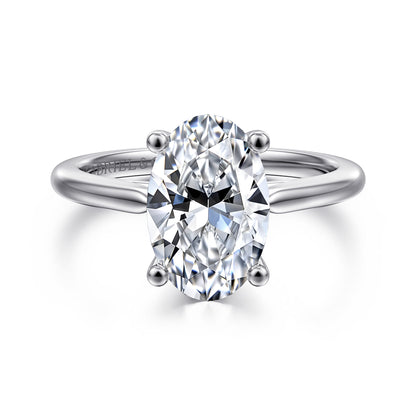 14K White Gold Oval Solitaire Diamond Engagement Ring — Gabriel & Co. ER16561O12W4JJJ; center stone shown for illustration, not included
