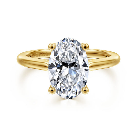 14K Yellow Gold Oval Solitaire Diamond Engagement Ring — Gabriel & Co. ER16561O12Y4JJJ; center stone shown for illustration, not included