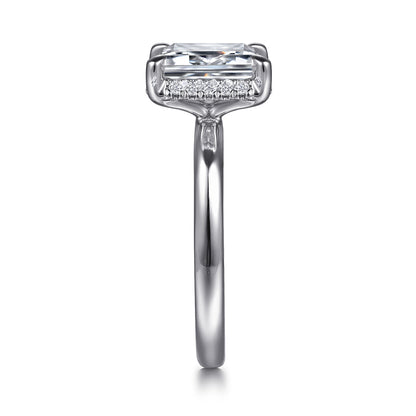 14K White Gold Emerald Cut Hidden Halo Diamond Engagement Ring — Gabriel & Co. ER16567E8W44JJ; center stone shown for illustration, not included