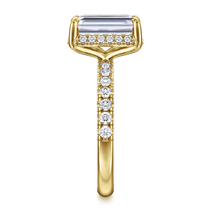 14K Yellow Gold Emerald Cut Hidden Halo Diamond Engagement Ring — Gabriel & Co. ER16568E12Y44JJ; center stone shown for illustration, not included