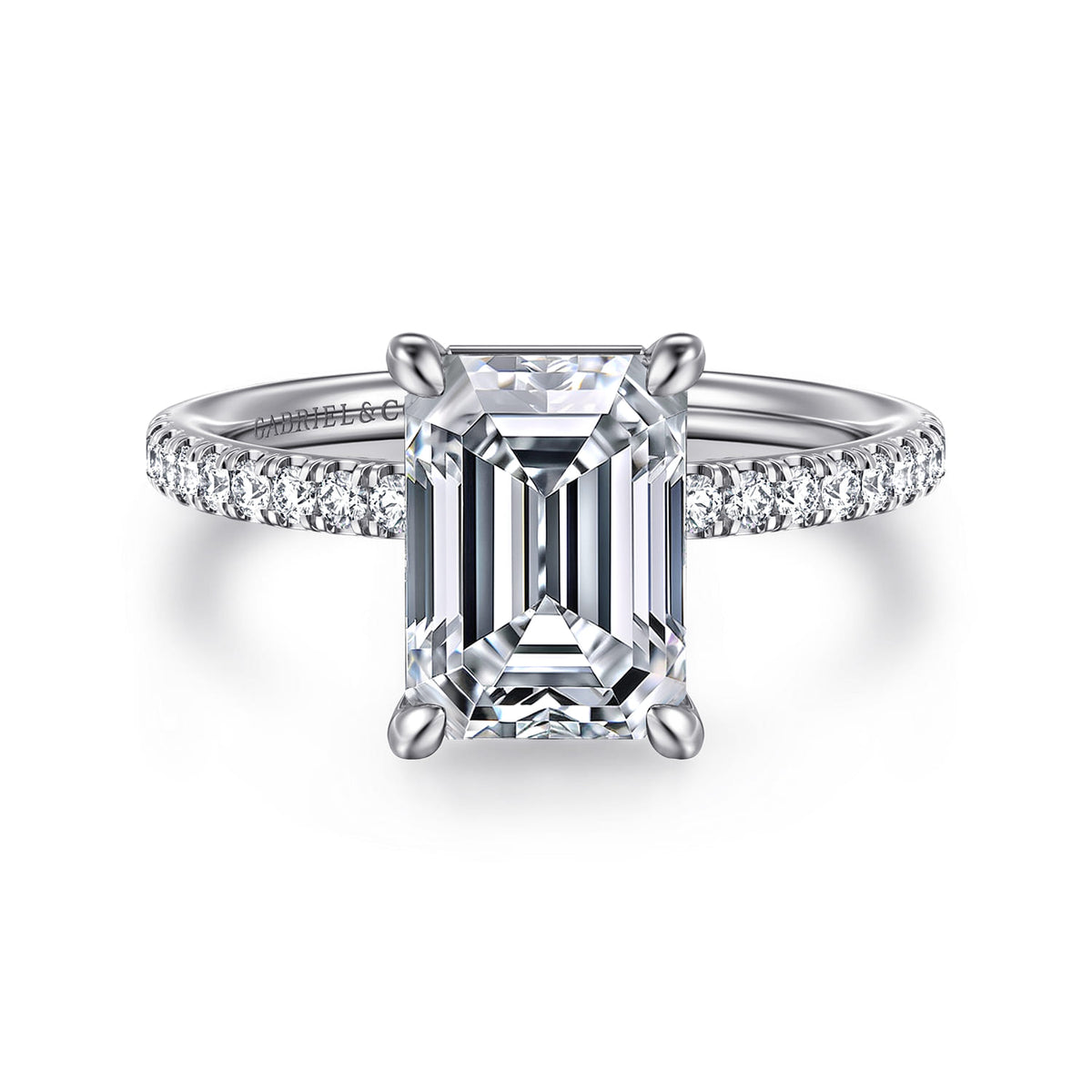 14K White Gold Emerald Cut Diamond Engagement Ring — ER16570E10W44JJ; center stone shown for illustration, not included