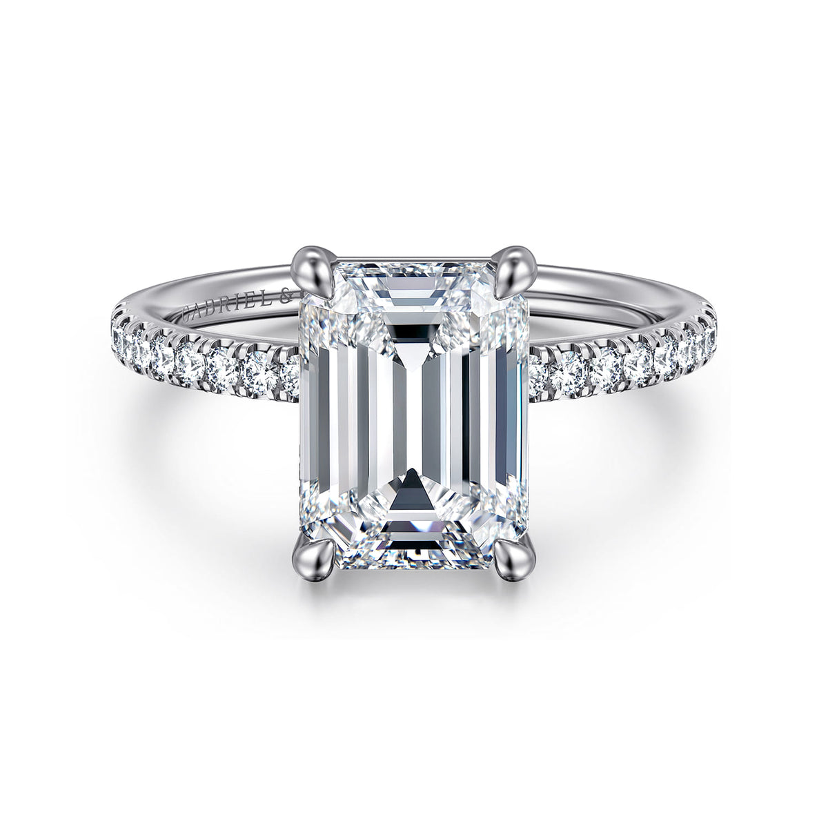 14K White Gold Emerald Cut Diamond Engagement Ring — ER16570E12W44JJ; center stone shown for illustration, not included