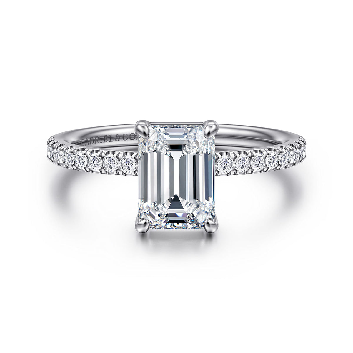 Platinum Emerald Cut Diamond Engagement Ring — ER16570E6PT4JJ; center stone shown for illustration, not included