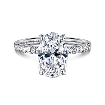 14K White Gold Oval Diamond Engagement Ring — Gabriel & Co. ER16570O10W44JJ; center stone shown for illustration, not included