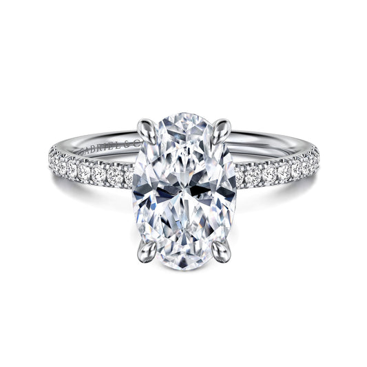 14K White Gold Oval Diamond Engagement Ring — Gabriel & Co. ER16570O10W44JJ; center stone shown for illustration, not included