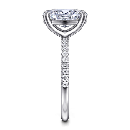 14K White Gold Oval Diamond Engagement Ring — Gabriel & Co. ER16570O10W44JJ; center stone shown for illustration, not included
