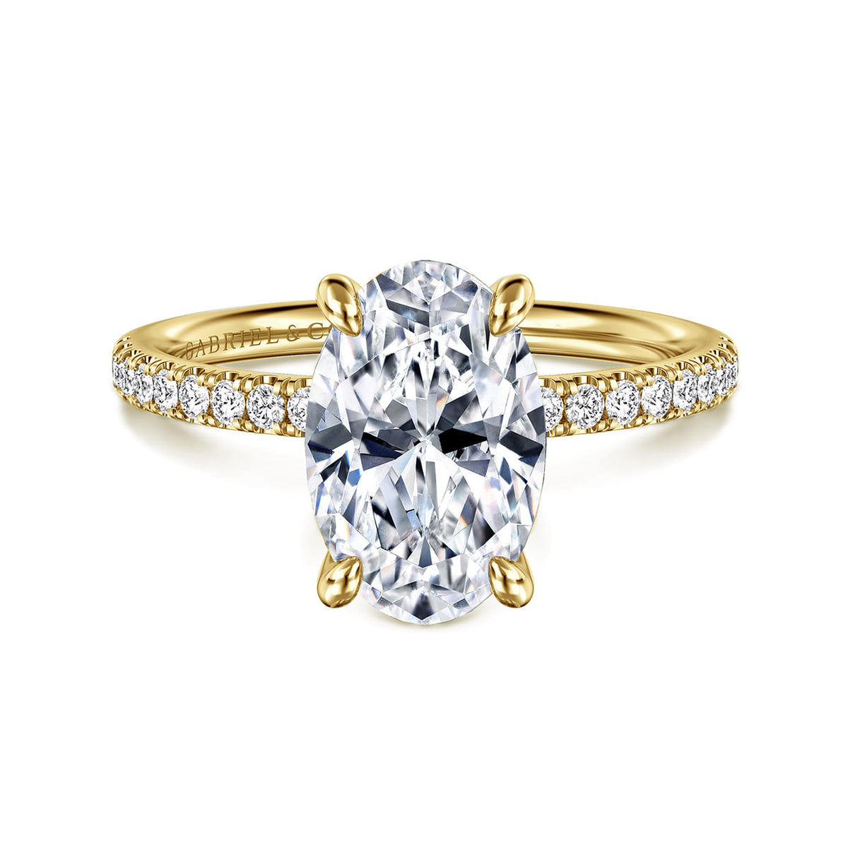 14K Yellow Gold Oval Diamond Engagement Ring — Gabriel & Co. ER16570O10Y44JJ; center stone shown for illustration, not included