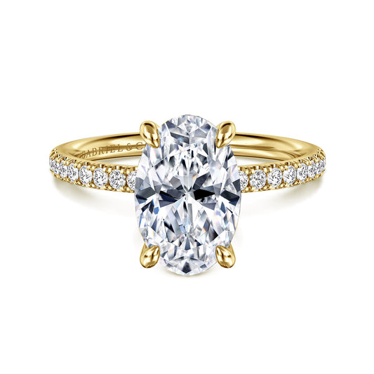 14K Yellow Gold Oval Diamond Engagement Ring — Gabriel & Co. ER16570O10Y44JJ; center stone shown for illustration, not included