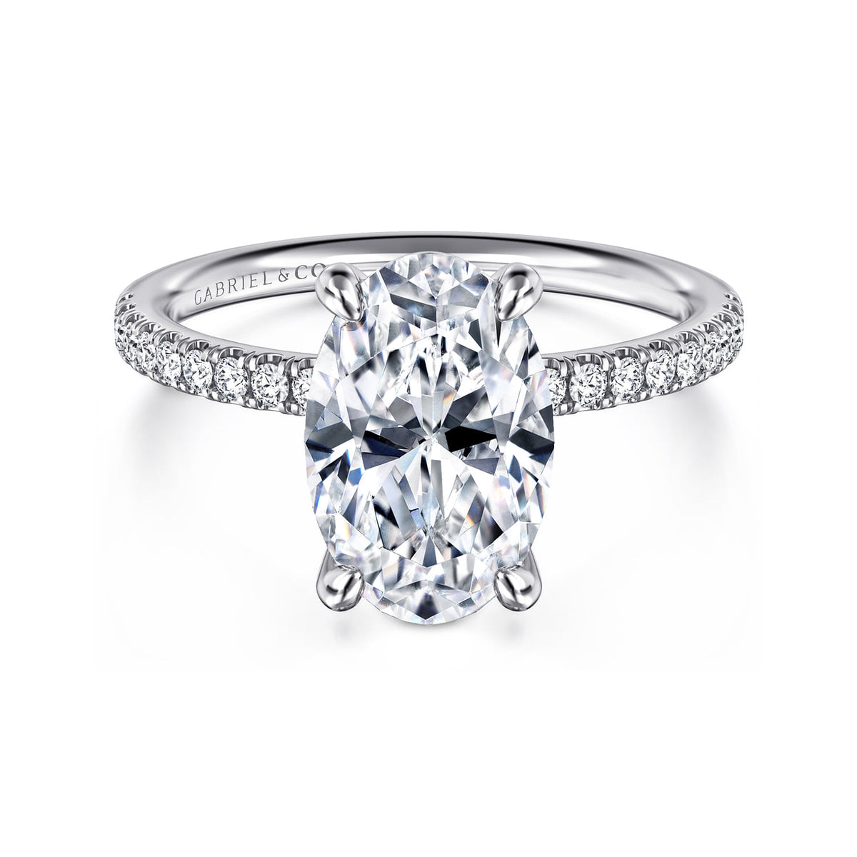 14K White Gold Oval Diamond Engagement Ring — ER16570O12W44JJ; center stone shown for illustration, not included