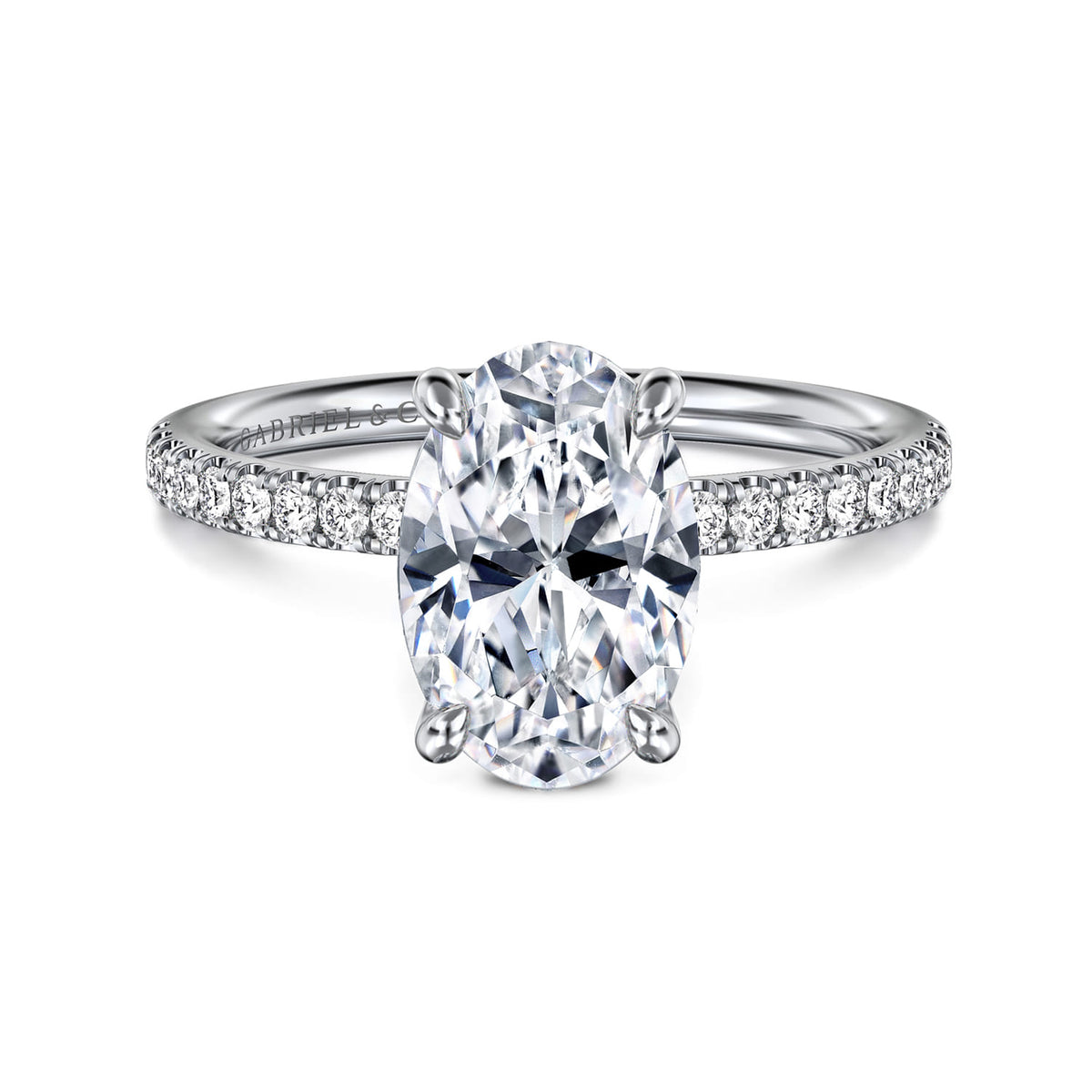 14K White Gold Oval Diamond Engagement Ring — ER16570O8W44JJ; center stone shown for illustration, not included