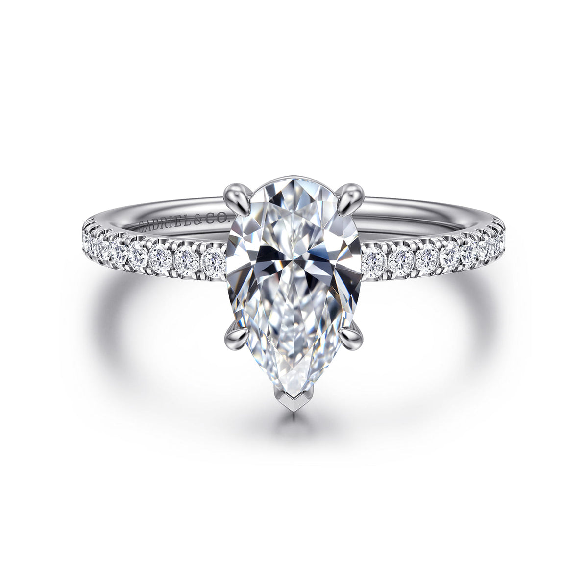 14K White Gold Pear Shape Diamond Engagement Ring — ER16570P6W44JJ; center stone shown for illustration, not included