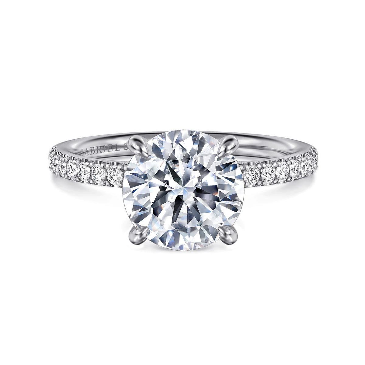 14K White Gold Round Diamond Engagement Ring — ER16570R10W44JJ; center stone shown for illustration, not included