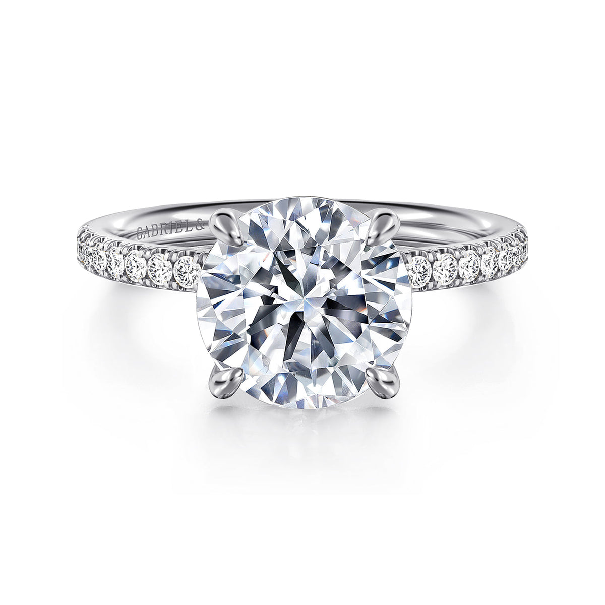 14K White Gold Round Diamond Engagement Ring — ER16570R12W44JJ; center stone shown for illustration, not included
