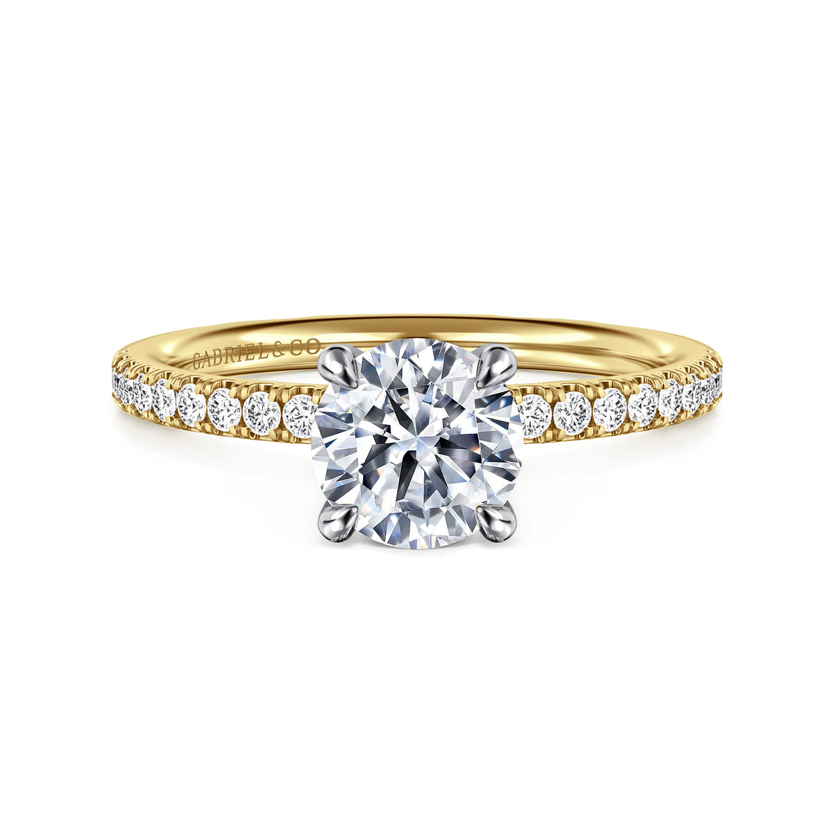 14K Yellow-White Gold Round Diamond Engagement Ring — ER16570R4M44JJ; center stone shown for illustration, not included