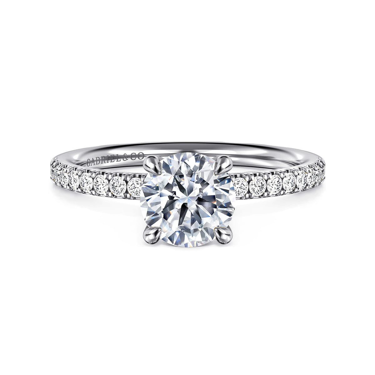 14K White Gold Round Diamond Engagement Ring — ER16570R4W44JJ; center stone shown for illustration, not included