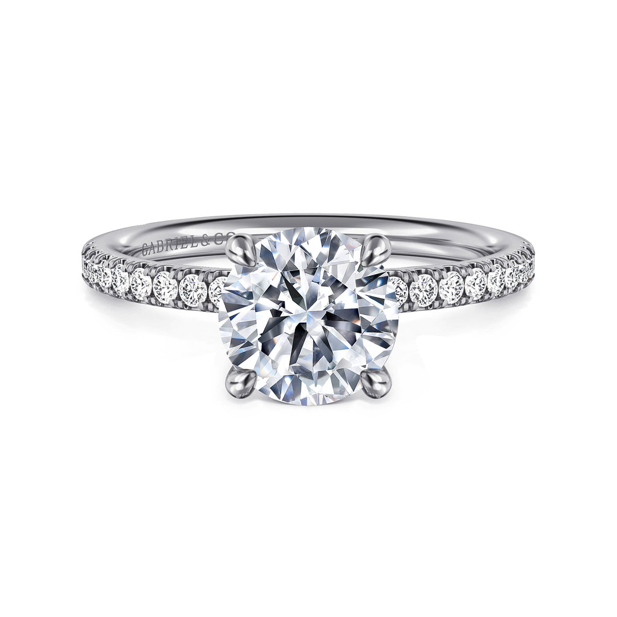 14K White Gold Round Diamond Engagement Ring — ER16570R6W44JJ; center stone shown for illustration, not included