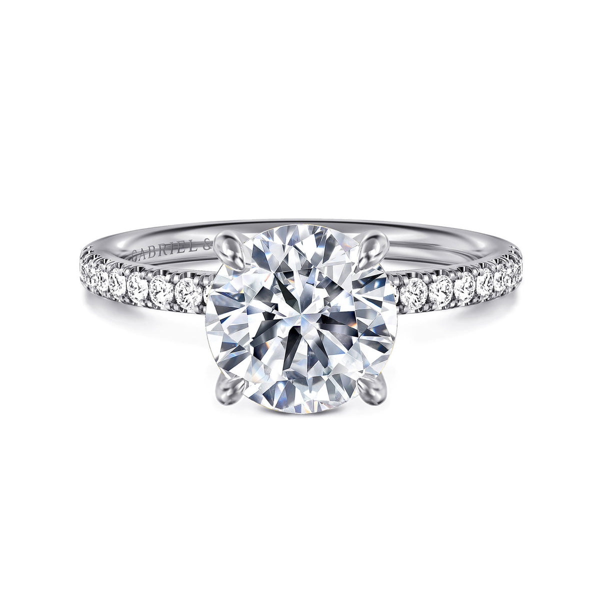 14K White Gold Round Diamond Engagement Ring — ER16570R8W44JJ; center stone shown for illustration, not included