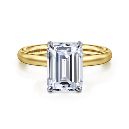 14K White-Yellow Gold Emerald Cut Solitaire Diamond Engagement Ring — Gabriel & Co. ER16571E12M4JJJ; center stone shown for illustration, not included