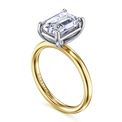 14K White-Yellow Gold Emerald Cut Solitaire Diamond Engagement Ring — Gabriel & Co. ER16571E12M4JJJ; center stone shown for illustration, not included