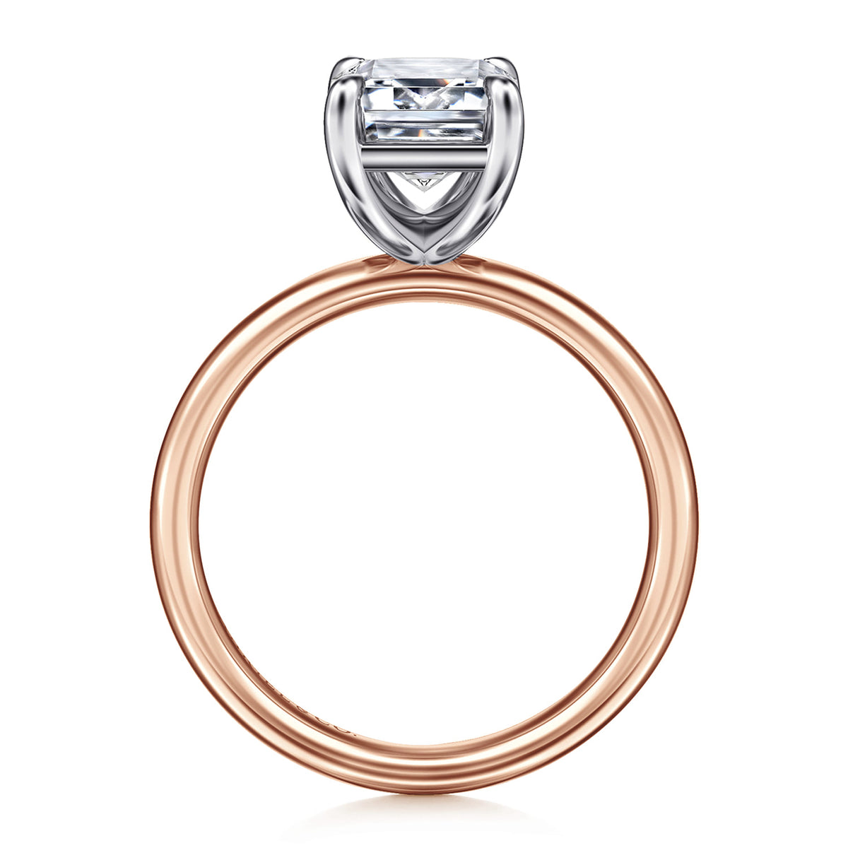 14K White-Rose Gold Emerald Cut Solitaire Diamond Engagement Ring — Gabriel & Co. ER16571E12T4JJJ; center stone shown for illustration, not included