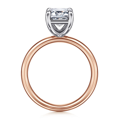 14K White-Rose Gold Emerald Cut Solitaire Diamond Engagement Ring — Gabriel & Co. ER16571E12T4JJJ; center stone shown for illustration, not included