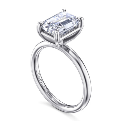 14K White Gold Emerald Cut Solitaire Diamond Engagement Ring — Gabriel & Co. ER16571E12W4JJJ; center stone shown for illustration, not included