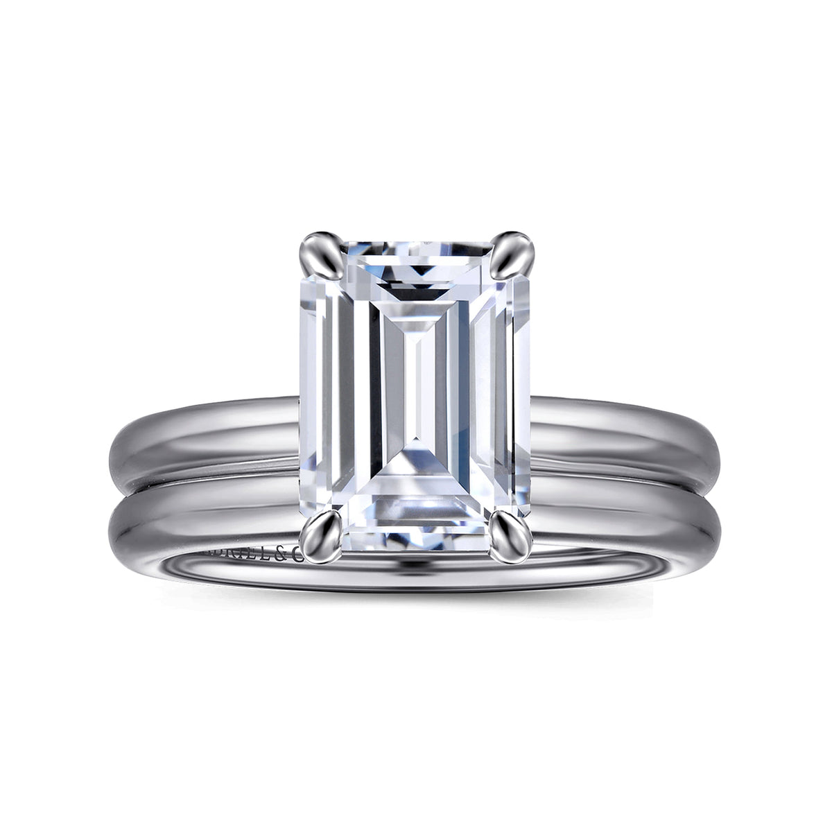 14K White Gold Emerald Cut Solitaire Diamond Engagement Ring — Gabriel & Co. ER16571E12W4JJJ; center stone shown for illustration, not included