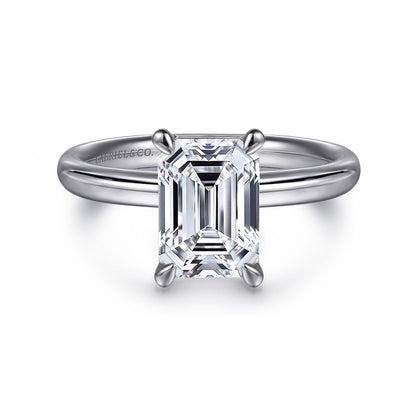 14K White Gold Emerald Cut Solitaire Diamond Engagement Ring — Gabriel & Co. ER16571E8W4JJJ; center stone shown for illustration, not included