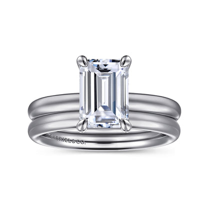 14K White Gold Emerald Cut Solitaire Diamond Engagement Ring — Gabriel & Co. ER16571E8W4JJJ; center stone shown for illustration, not included
