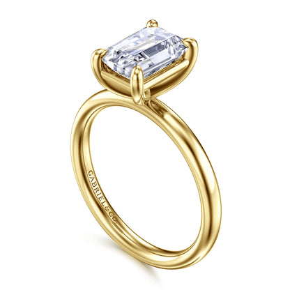 14K Yellow Gold Emerald Cut Solitaire Diamond Engagement Ring — Gabriel & Co. ER16571E8Y4JJJ; center stone shown for illustration, not included