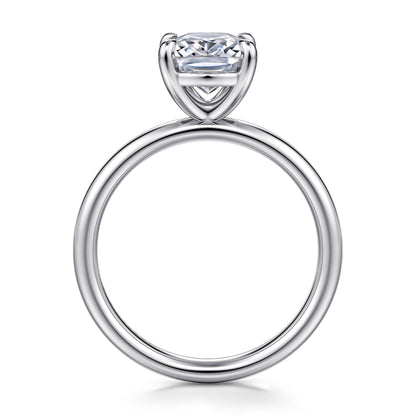 14K White Gold Elongated Cushion Solitaire Diamond Engagement Ring — Gabriel & Co. ER16571G8W4JJJ; center stone shown for illustration, not included