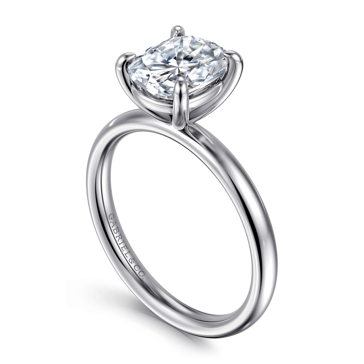 14K White Gold Elongated Cushion Solitaire Diamond Engagement Ring — Gabriel & Co. ER16571G8W4JJJ; center stone shown for illustration, not included