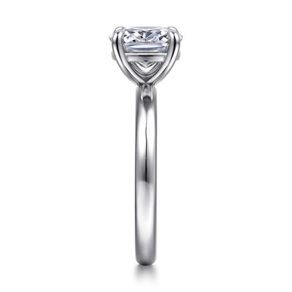 14K White Gold Elongated Cushion Solitaire Diamond Engagement Ring — Gabriel & Co. ER16571G8W4JJJ; center stone shown for illustration, not included