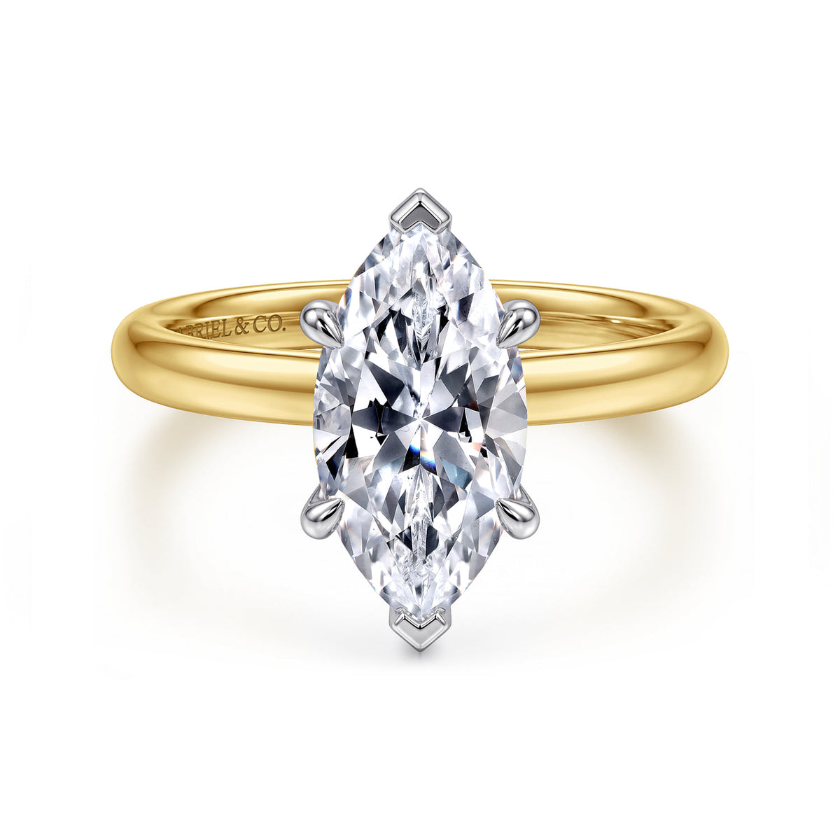 14K White-Yellow Gold Marquise Shape Solitaire Diamond Engagement Ring — Gabriel & Co. ER16571M8M4JJJ; center stone shown for illustration, not included
