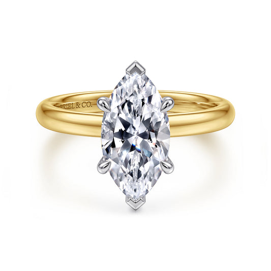 14K White-Yellow Gold Marquise Shape Solitaire Diamond Engagement Ring — Gabriel & Co. ER16571M8M4JJJ; center stone shown for illustration, not included
