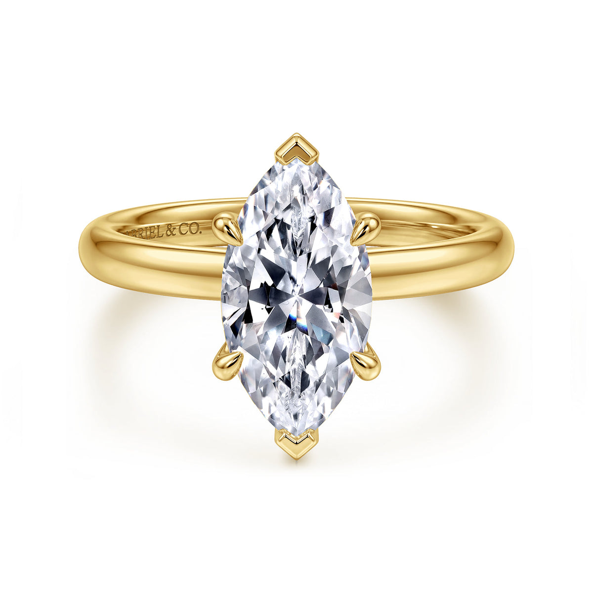 14K Yellow Gold Marquise Shape Solitaire Diamond Engagement Ring — Gabriel & Co. ER16571M8Y4JJJ; center stone shown for illustration, not included