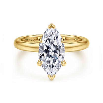 14K Yellow Gold Marquise Shape Solitaire Diamond Engagement Ring — Gabriel & Co. ER16571M8Y4JJJ; center stone shown for illustration, not included