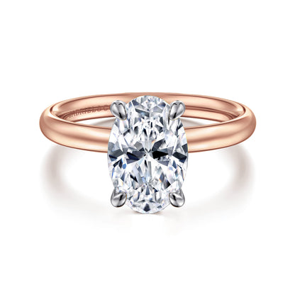 14K White-Rose Gold Oval Solitaire Diamond Engagement Ring — Gabriel & Co. ER16571O8T4JJJ; center stone shown for illustration, not included